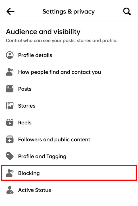 Blocking settings on Facebook app