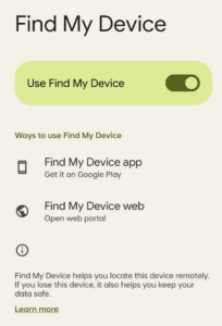 Find my device feature on Android