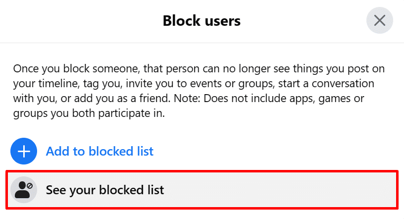 See blocked list on Facebook