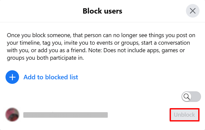 How to unblock on Facebook