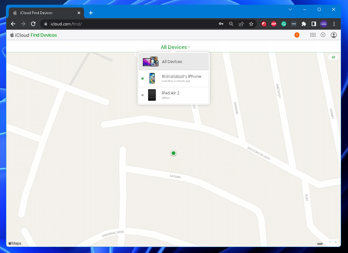 All Devices iCloud on "Find My" iPhone