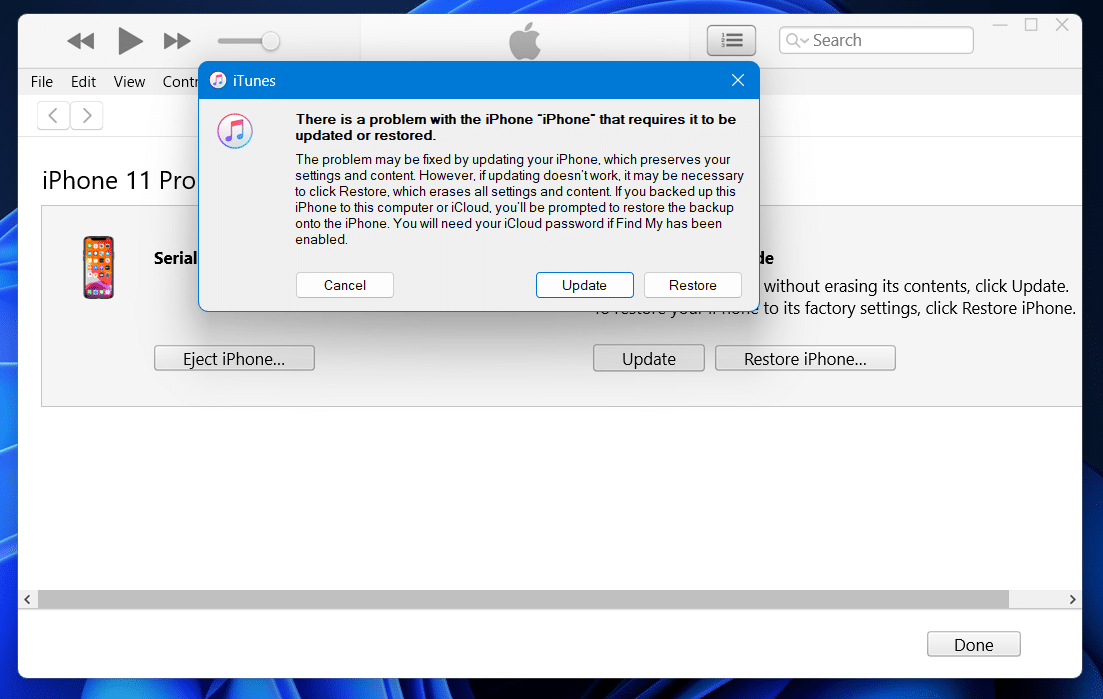 iTunes click Restore to factory settings