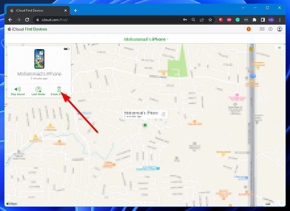 Erase iPhone option on Find My iPhone