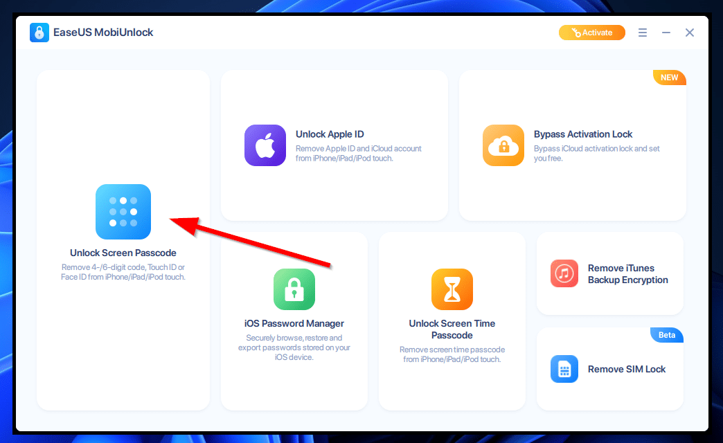 EaseUS MobiUnlock unlock screen passcode