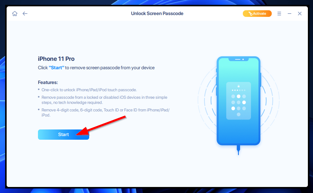 EaseUS MobiUnlock Start button
