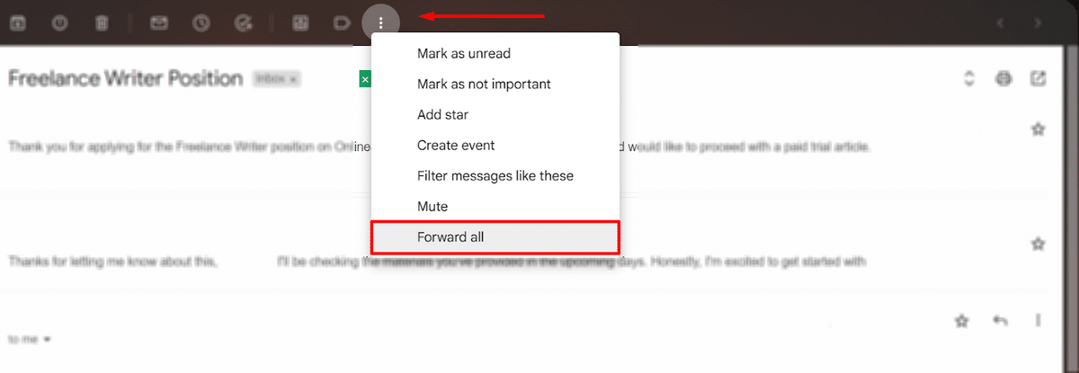 Where is the Forward all button in Gmail