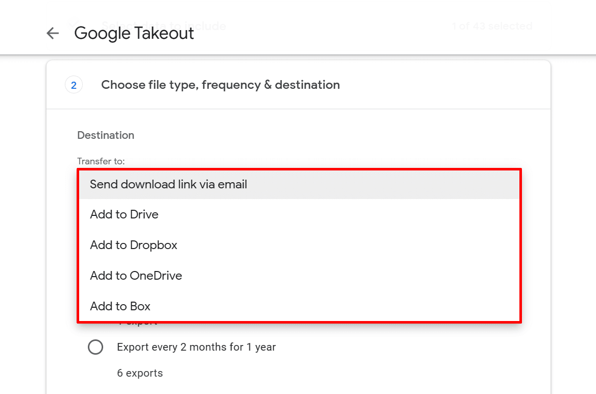 Preferred file destination in Google Takeout