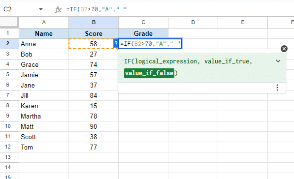 Step 6: You can add an empty space for value if false to leave the rest of the cells blank.