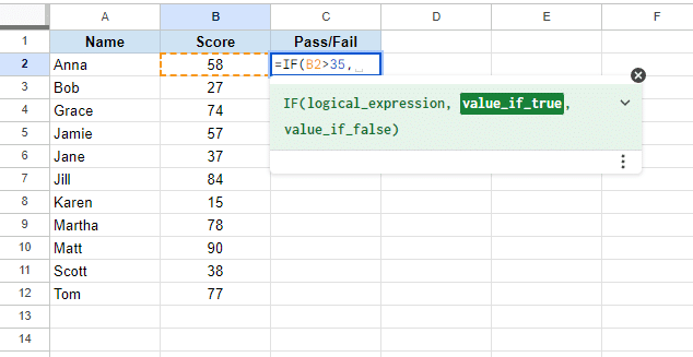 value if true if function