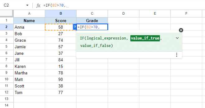 if true if function sheets greater than 70