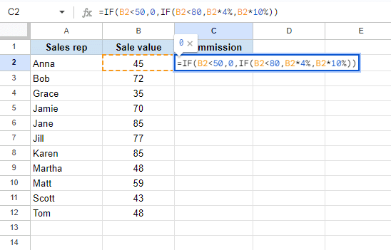 second IF statement for functions sheets
