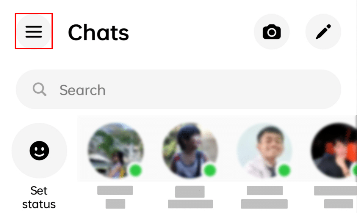 Where is the three horizontal lines icon on Messenger