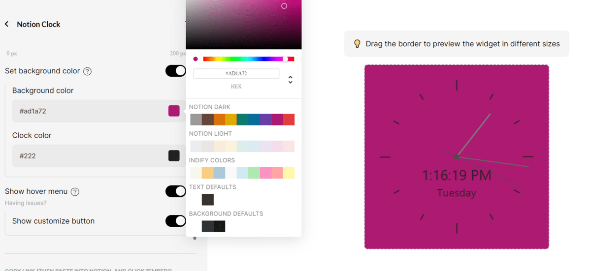 You can also change the background color and other colors for your widget.