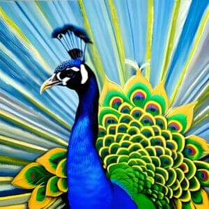 AI animal art prompt—peacock showing off its feathers