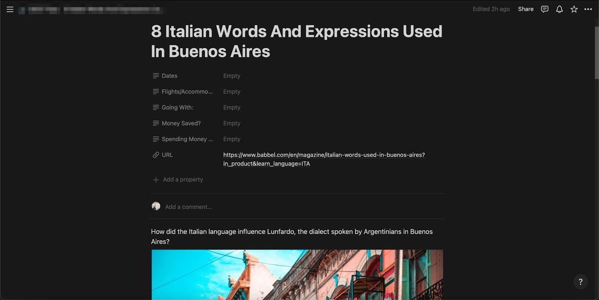 Screenshot showing Notion clipped article