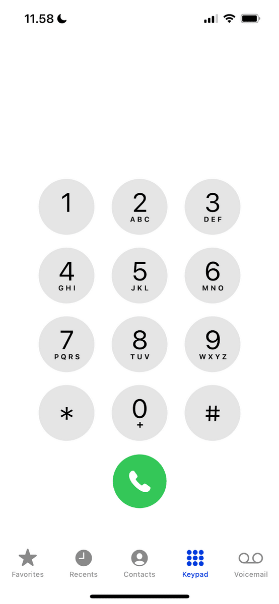 iPhone codes—home phone app screen on iPhone