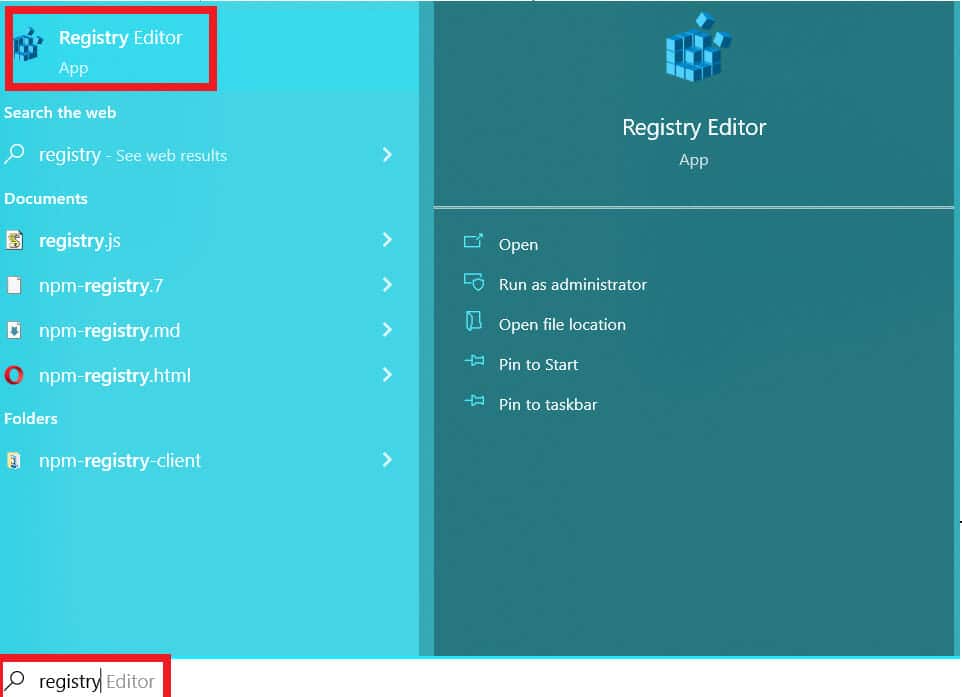 Open the registry editor