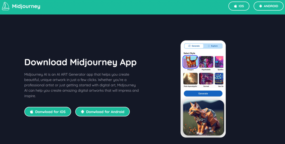 A screenshot of the Midjourney website