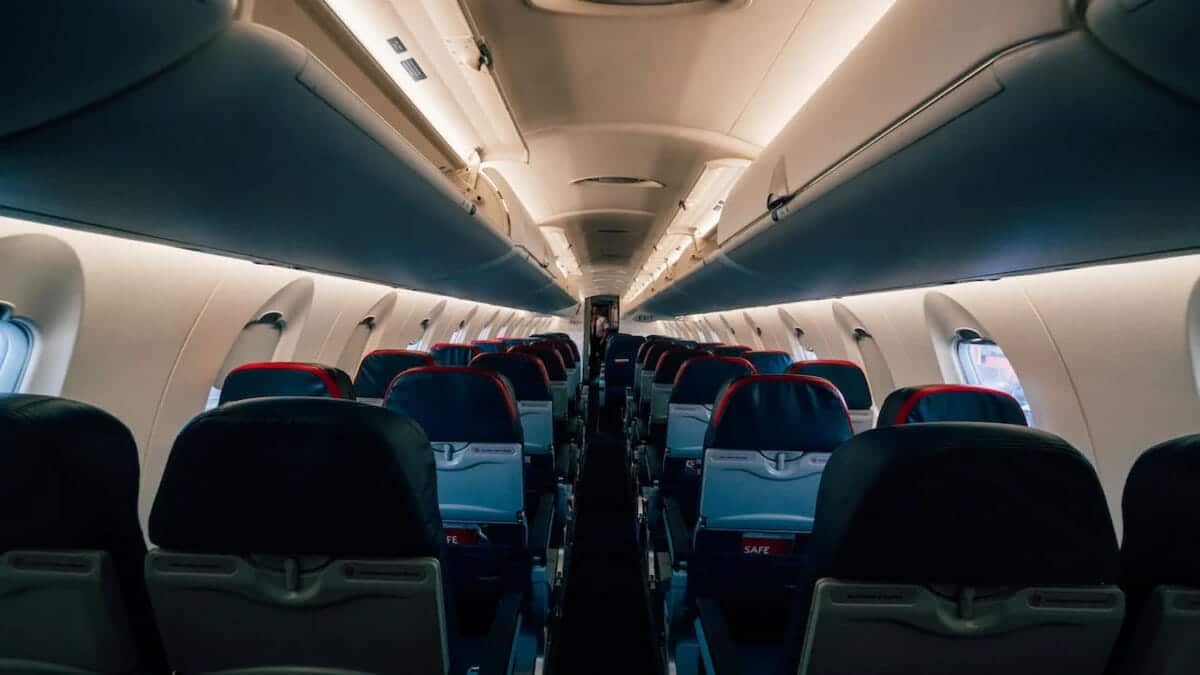 Shot of passenger airplane corridor