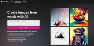 A screenshot of the Bing Image Creator website