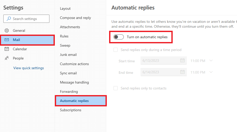 Click on Turn on Automatic replies