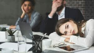 This meeting could have been an email—3 office members feeling bored in a meeting.