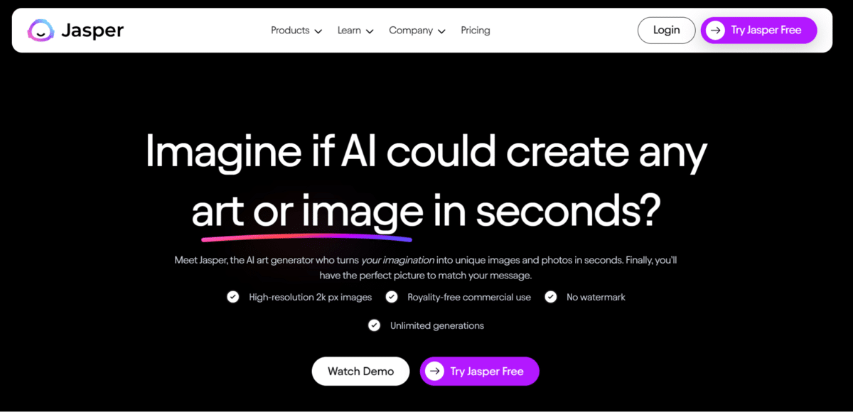 A screenshot of the Jasper Art AI website