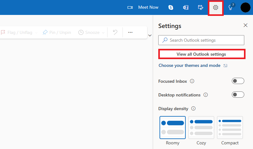 Click on view all outlook settings