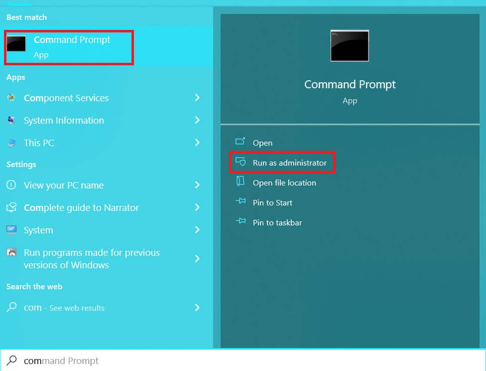 Right-click on Command Prompt and select Run as administrator.