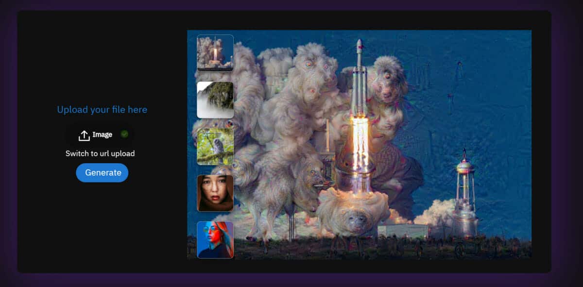 A screenshot of the Deep Dream Generator website