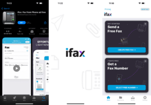 Best fax app for iPhone—Three screenshots showcasing iFax iPhone app