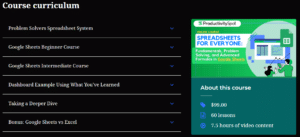 Google Sheets courses—VentureKite course layout for Spreadsheets for Everyone