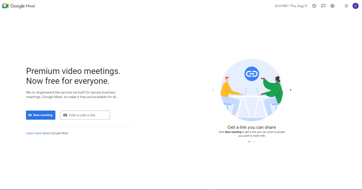 Google Meet page layout