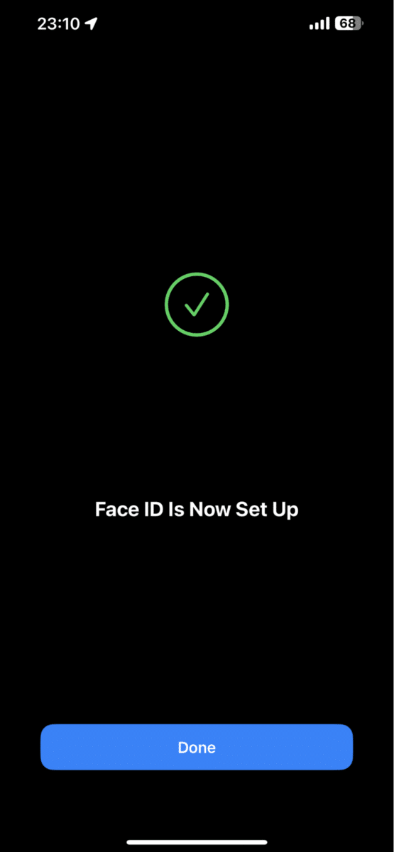 face id is now set up