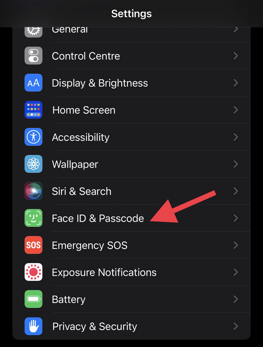 face id & passcode on iphone settings