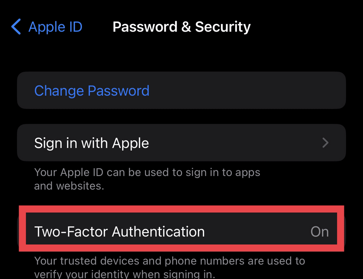 how to enable two-factor authentication on iphone