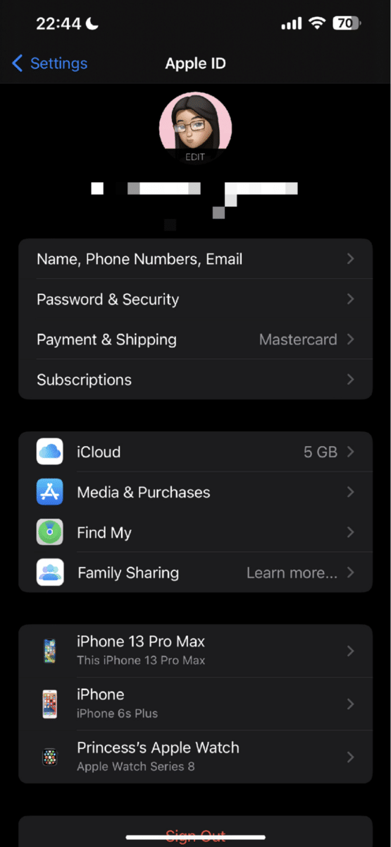 Apple ID settings