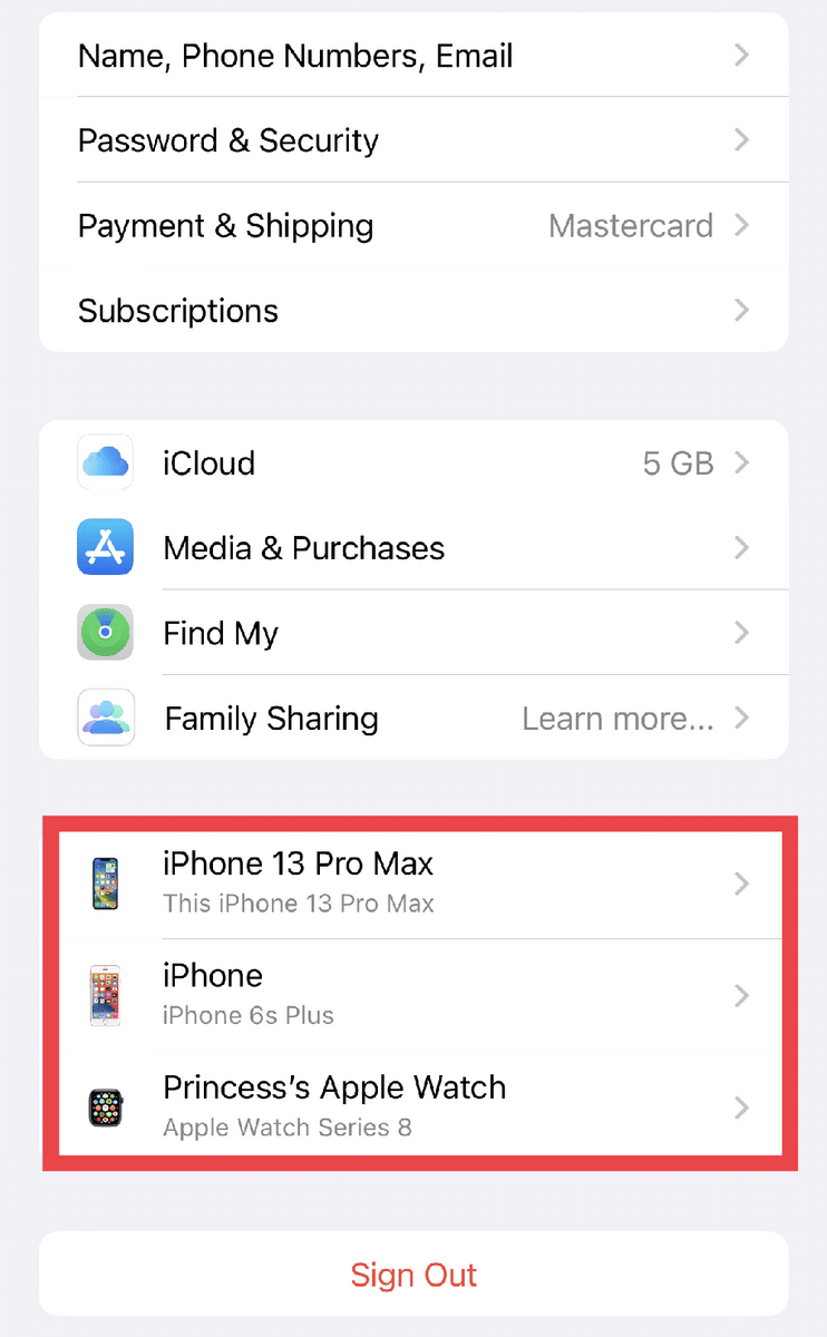 List of Apple devices signed in