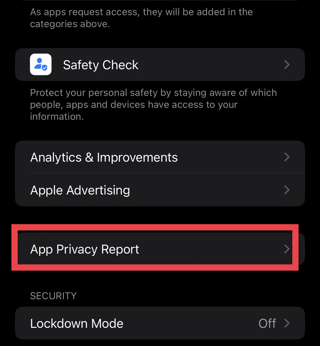 app privacy report on iphone