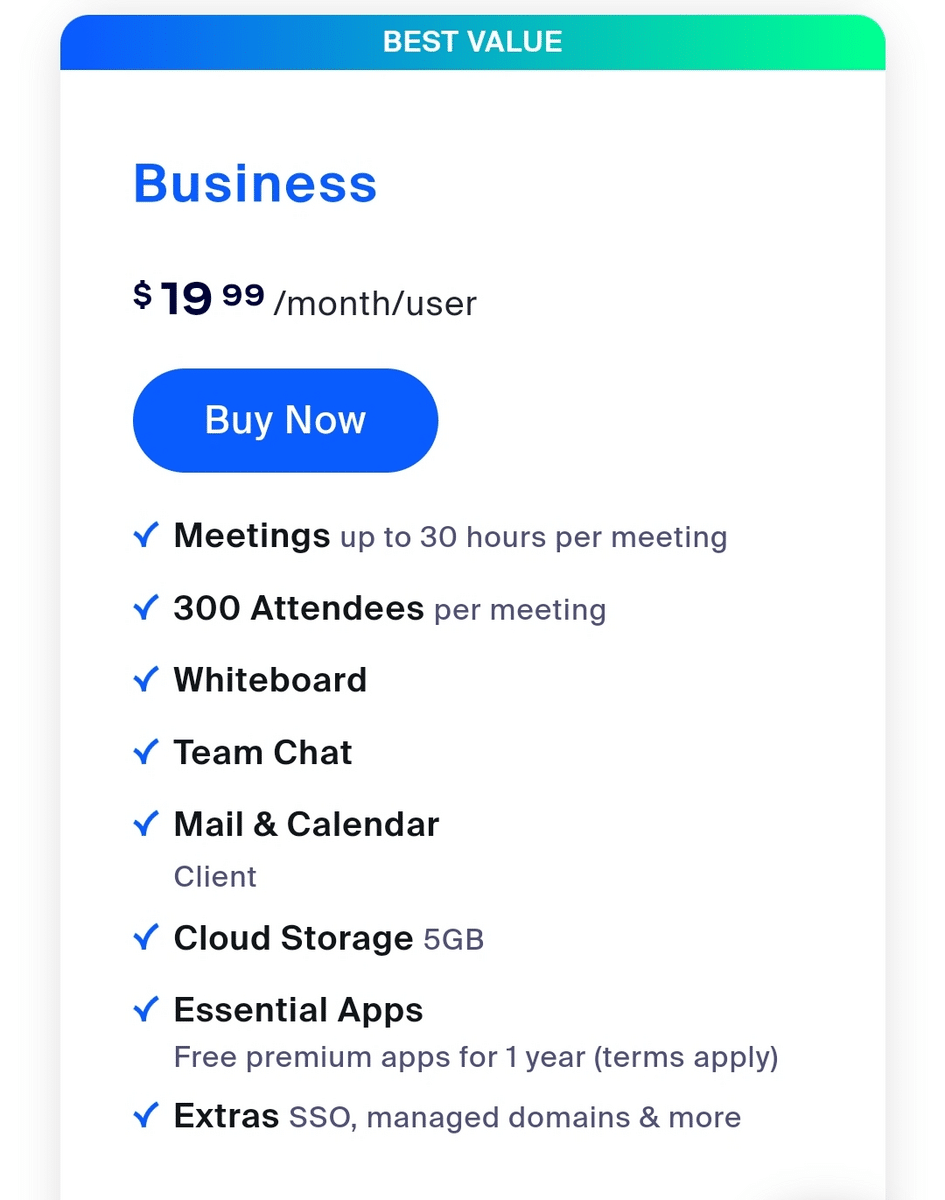 Zoom Business plan and pricing