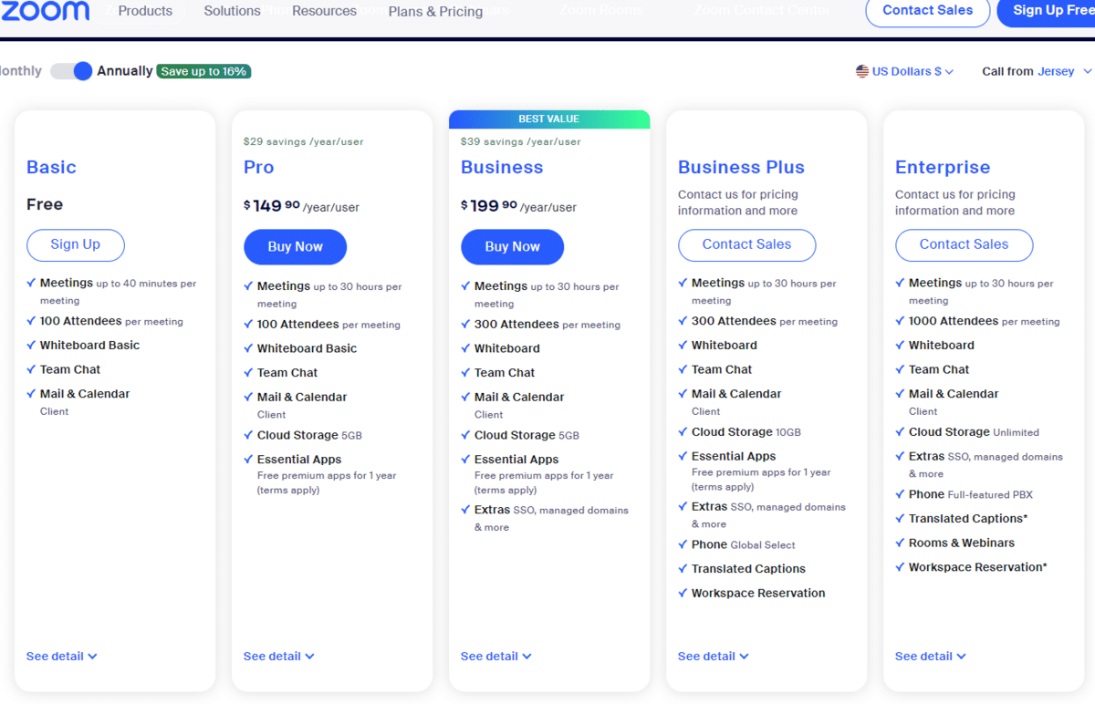 Zoom plans and pricing.