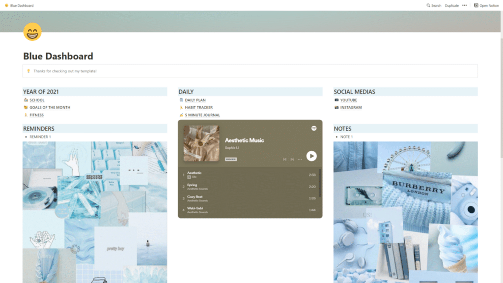 Blue Dashboard overview