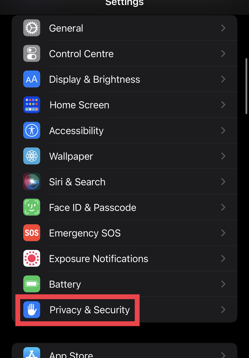 Privacy & Security on iPhone settings