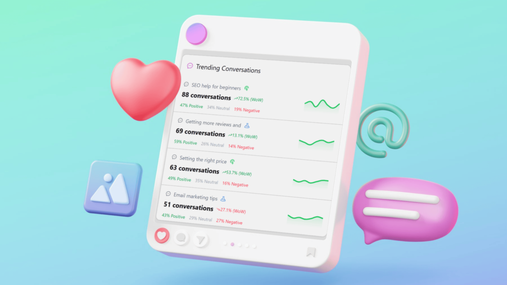 A mockup of a device showing Karmatic's dashboard of trending conversations as a powerful alternative to Reddit List.